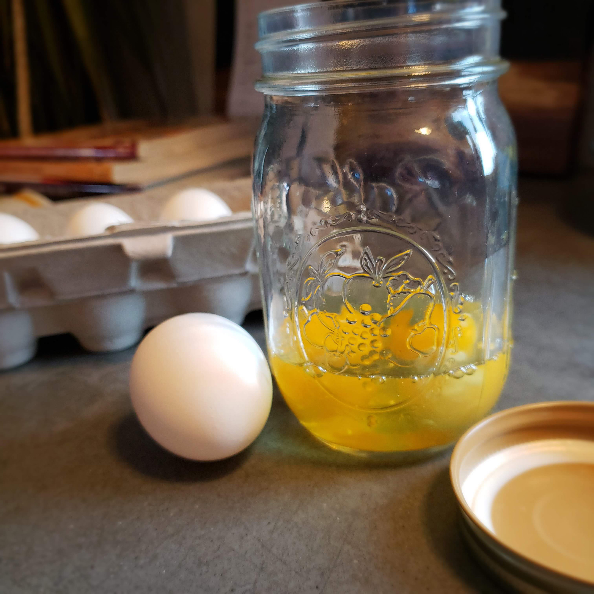 eggs and small jar ready for shaking